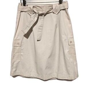 NOS Vintage 80s Khaki Tan Cotton Cargo Button Tab Womens Knee Skirt S